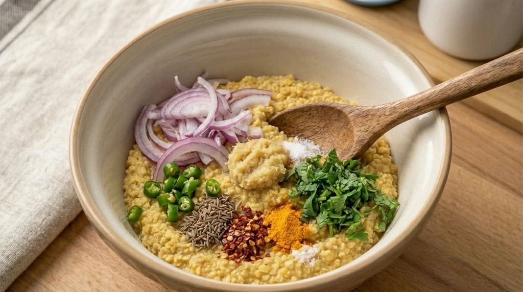 Moong-dal-pakora-coarse-paste-transfer-bowl